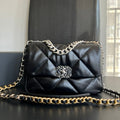 CHANEL 19 FLAP BAG 30 BLACK GOATSKIN RUTHENIUM HARDWARE