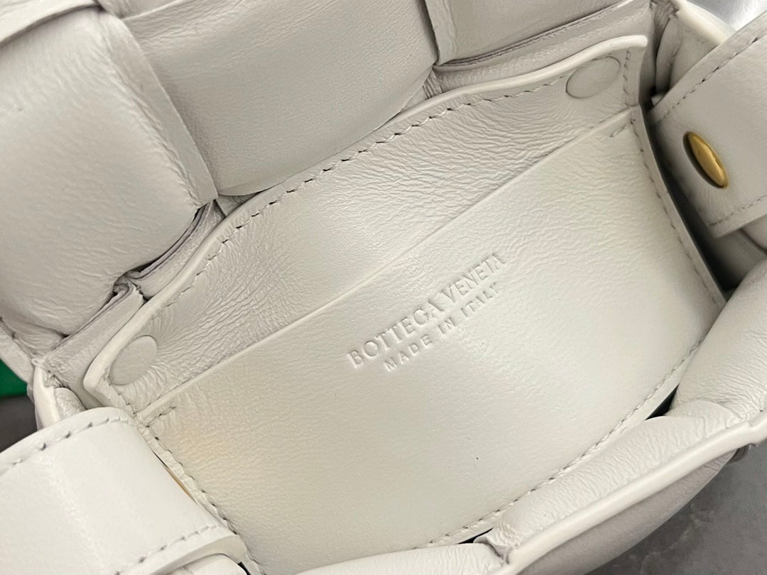 BOTTEGA VENETA MINI CASSETTE 12 IN WHITE LAMBSKIN