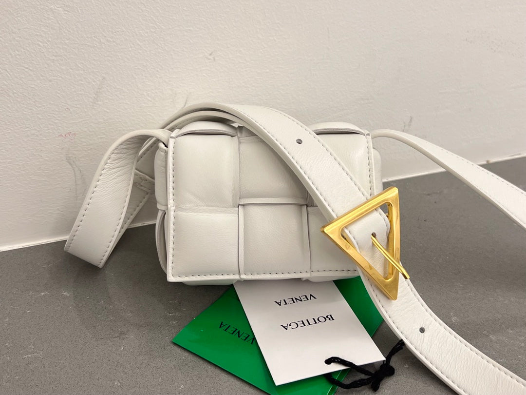 BOTTEGA VENETA MINI CASSETTE 12 IN WHITE LAMBSKIN