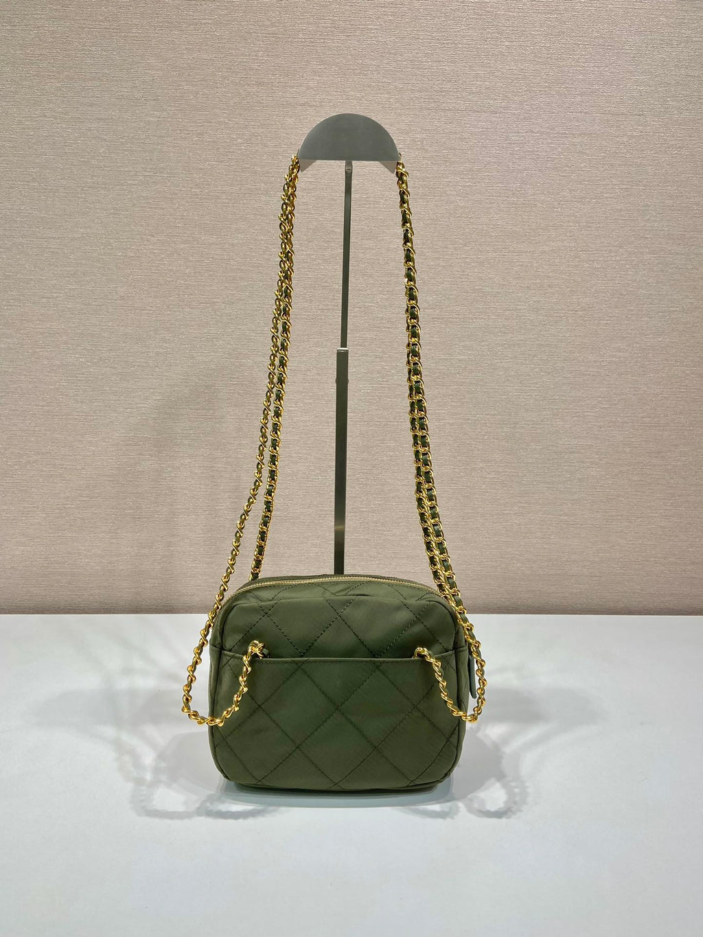 PRADA QUILTED HOBO BAG 19 IN PICKLE GREEN HANDMADE NYLON GOLD HARDWARE