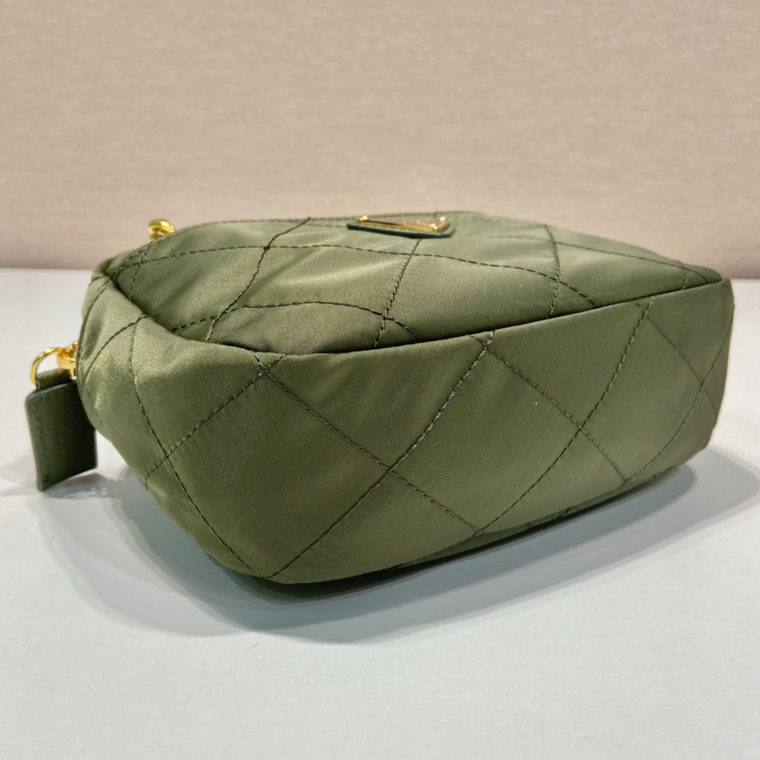 PRADA QUILTED HOBO BAG 19 IN PICKLE GREEN HANDMADE NYLON GOLD HARDWARE