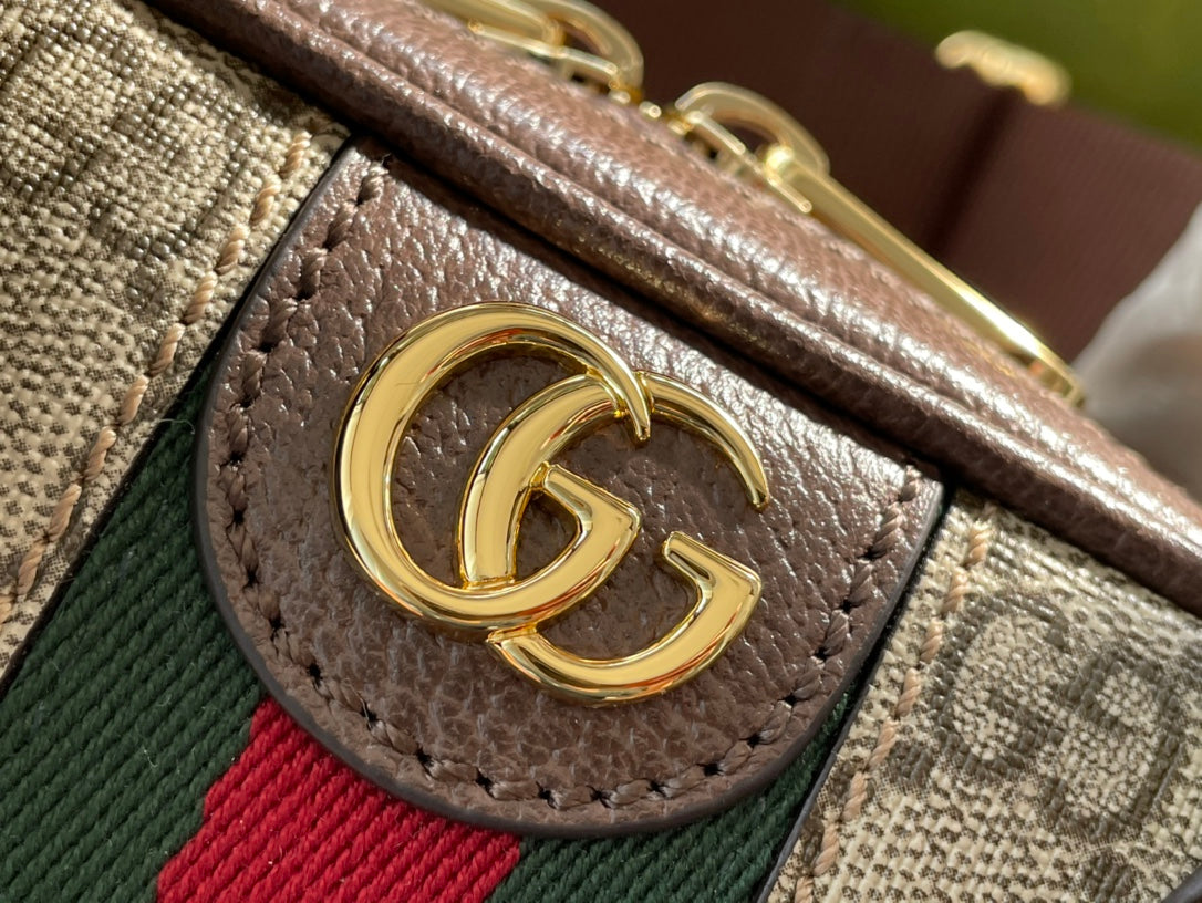 GUCCI OPHIDIA  SMALL 21 SHOULDER BAG BEIGE AND EBONY SUPREME CANVAS