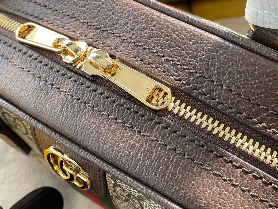 GUCCI OPHIDIA  SMALL 21 SHOULDER BAG BEIGE AND EBONY SUPREME CANVAS