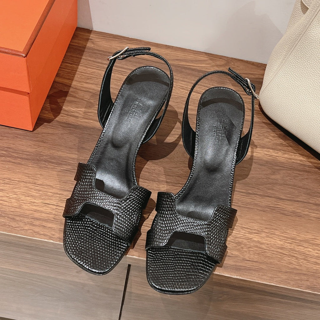HERMES SLINGBACK SANDAL ETERNITE 75 BLACK LAMBSKIN