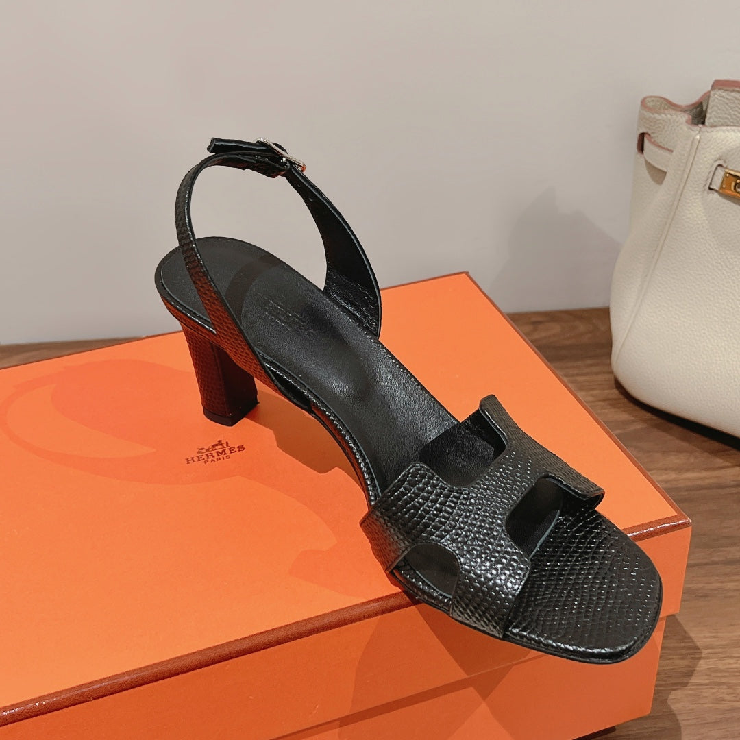 HERMES SLINGBACK SANDAL ETERNITE 75 BLACK LAMBSKIN