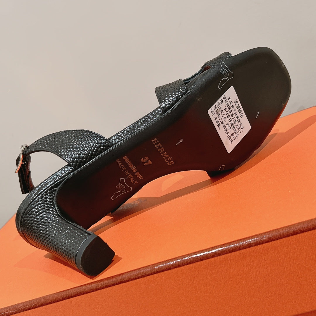 HERMES SLINGBACK SANDAL ETERNITE 75 BLACK LAMBSKIN