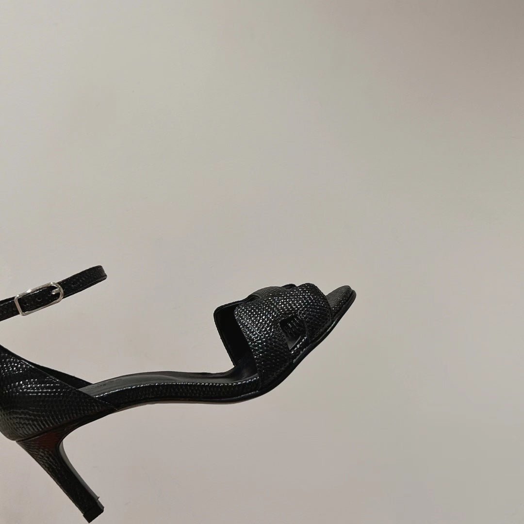 HERMES PREMIERE 70 SANDAL IN BLACK GRAINED CALFSKIN