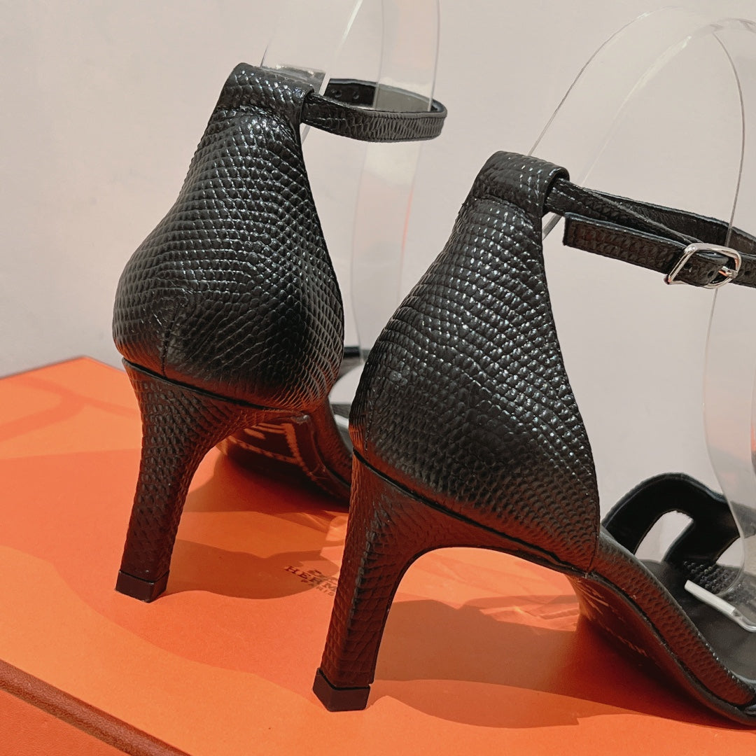HERMES PREMIERE 70 SANDAL IN BLACK GRAINED CALFSKIN