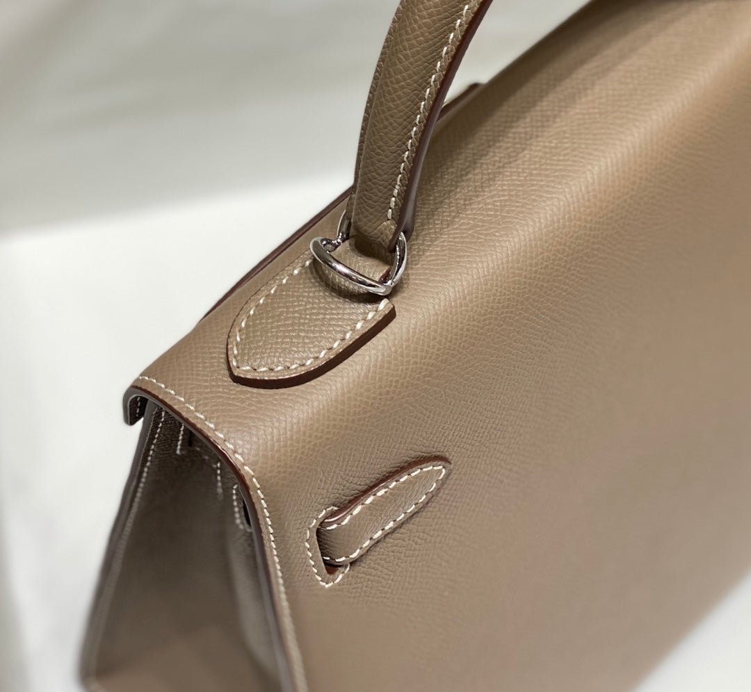 HERMES KELLY 28CM IN ETOUPE EPSOM CALFSKIN SLIVER HARDWARE