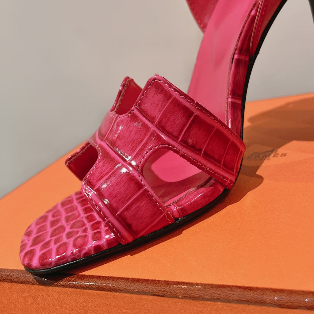 HERMES SLINGBACK ETERNITE 105 PINK LAMBSKIN AND CROCODILE LEATHER