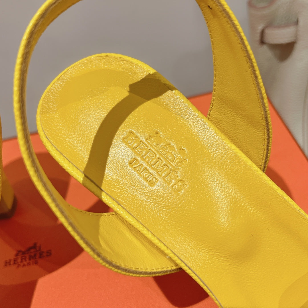 HERMES SLINGBACK SANDAL ETERNITE 75 YELLOW LAMBSKIN