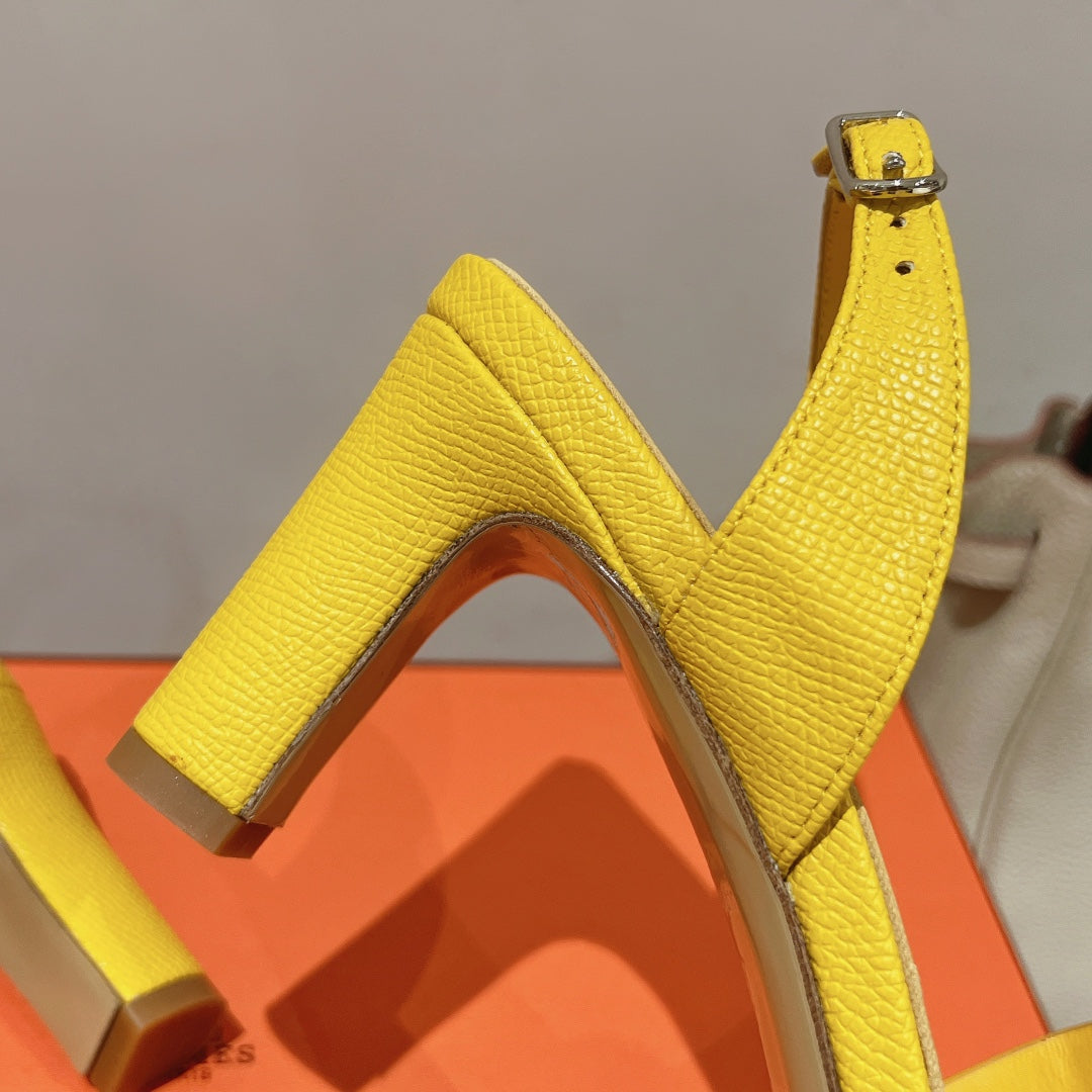 HERMES SLINGBACK SANDAL ETERNITE 75 YELLOW LAMBSKIN