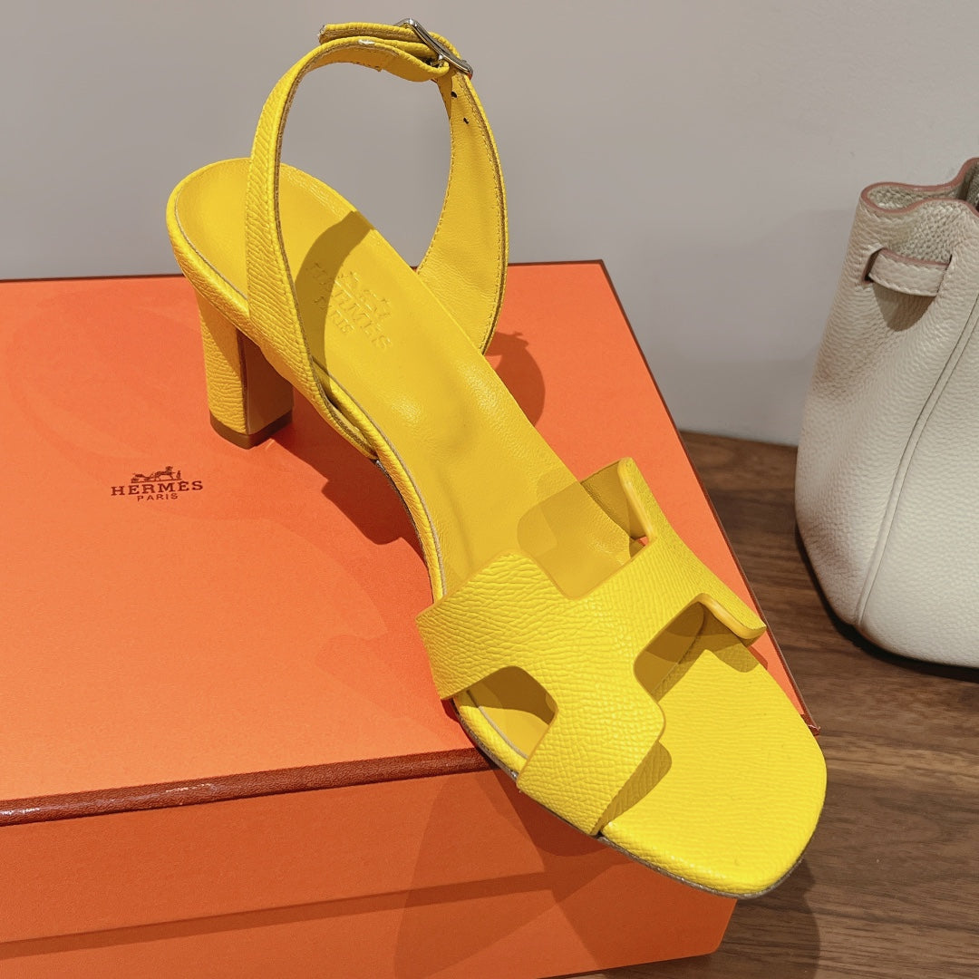 HERMES SLINGBACK SANDAL ETERNITE 75 YELLOW LAMBSKIN