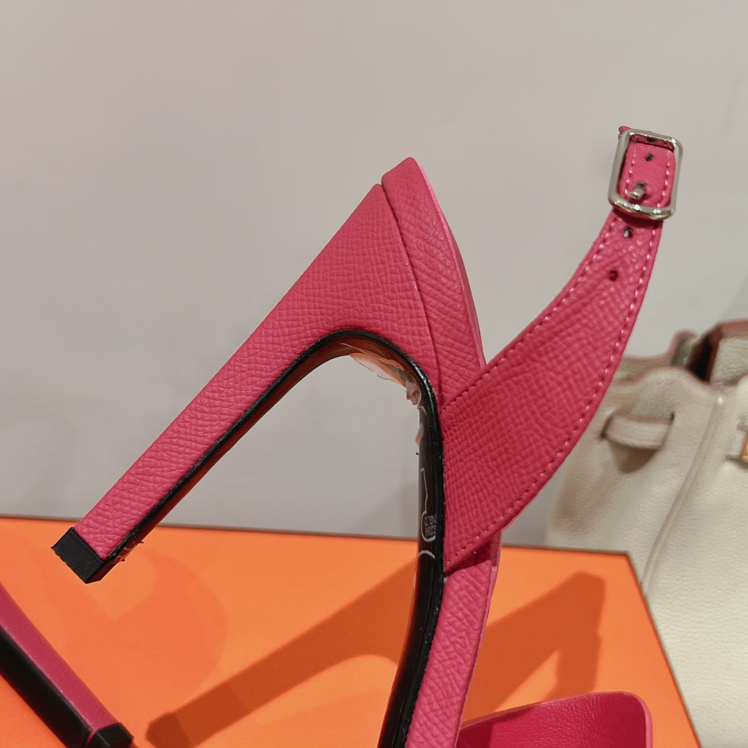 HERMES HOLY 105 SANDAL IN BRIGHT PINK GRAINED CALFSKIN