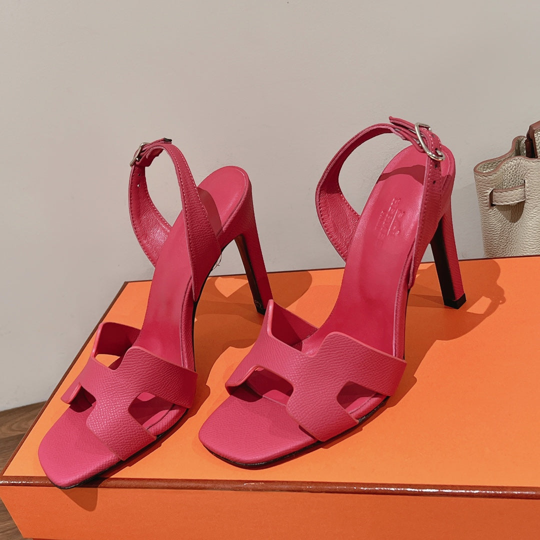 HERMES HOLY 105 SANDAL IN BRIGHT PINK GRAINED CALFSKIN