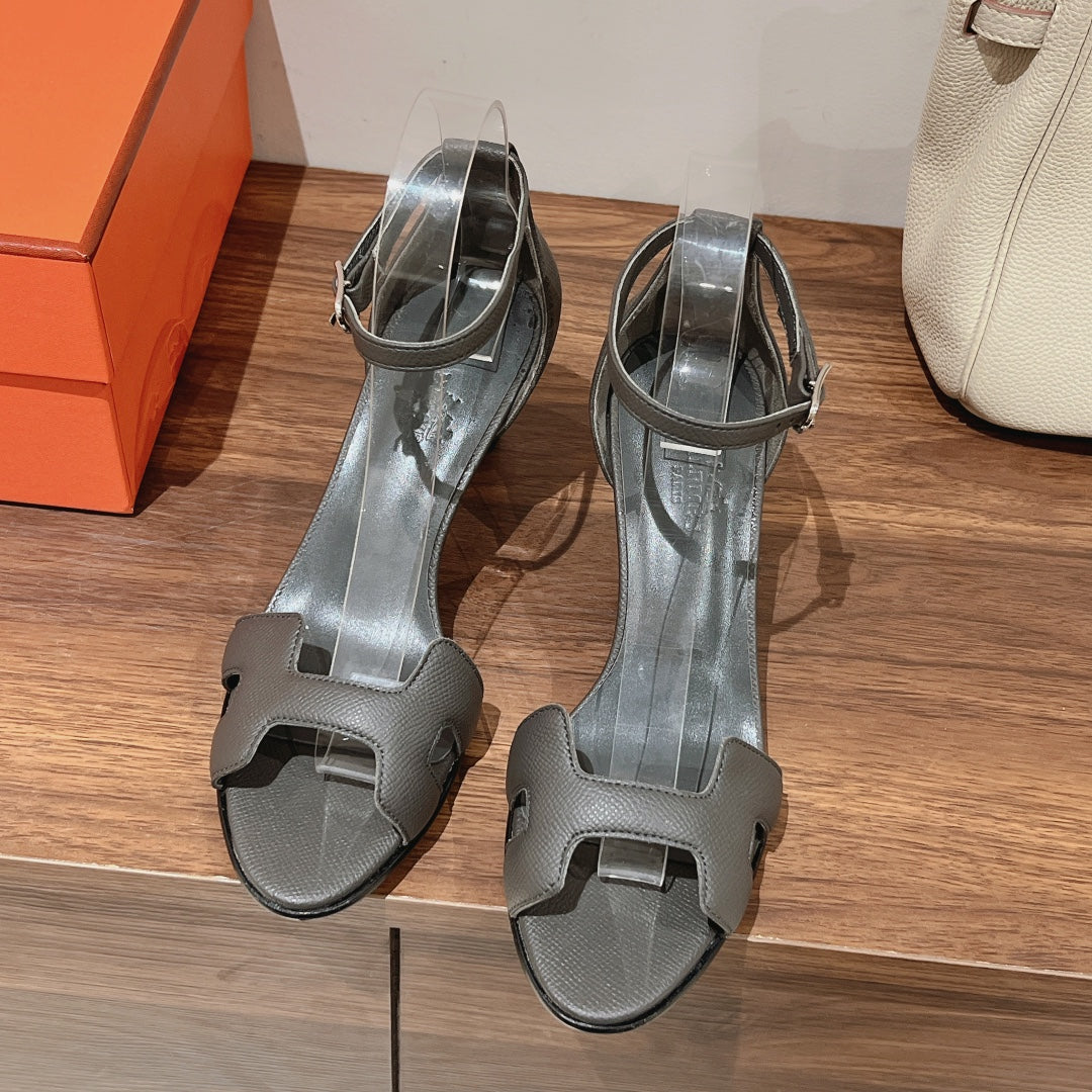 HERMES PREMIERE 70 SANDAL IN DARK GRAY CALFSKIN