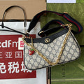 GUCCI OPHIDIA SMALL SHOULDER BAG 25 IN BEIGE CANVAS AND BLACK LAMBSKIN GOLD HARDWARE