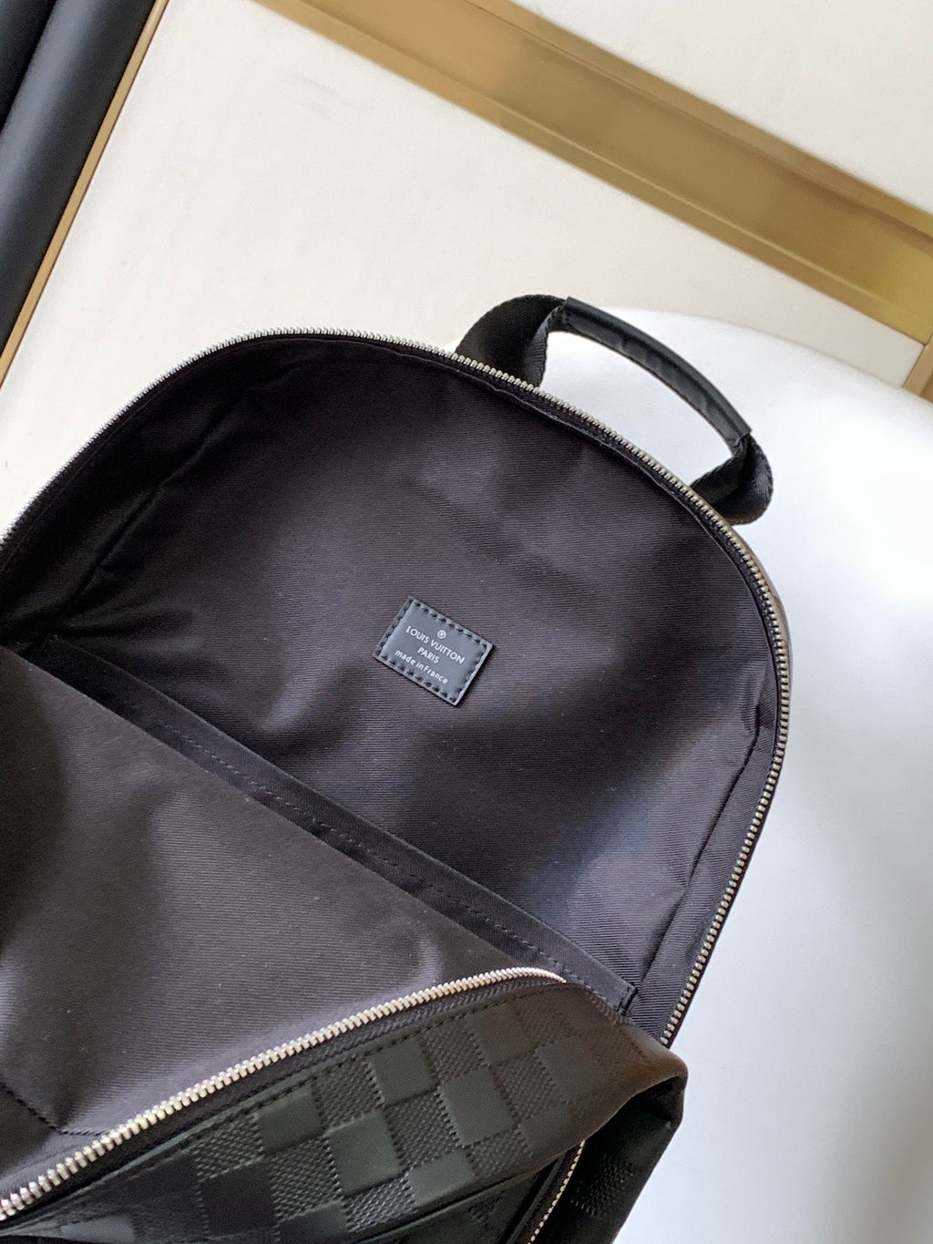 LOUIS VUITTON DAMIER CAMPUS BACKPACK 39 IN BLACK CALFSKIN AND CANVAS