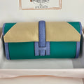 HERMES JIGE ELAN 29 CLUTCH IN TEAL GREEN CALFSKIN WITH ROYAL BLUE LIZARD SKIN