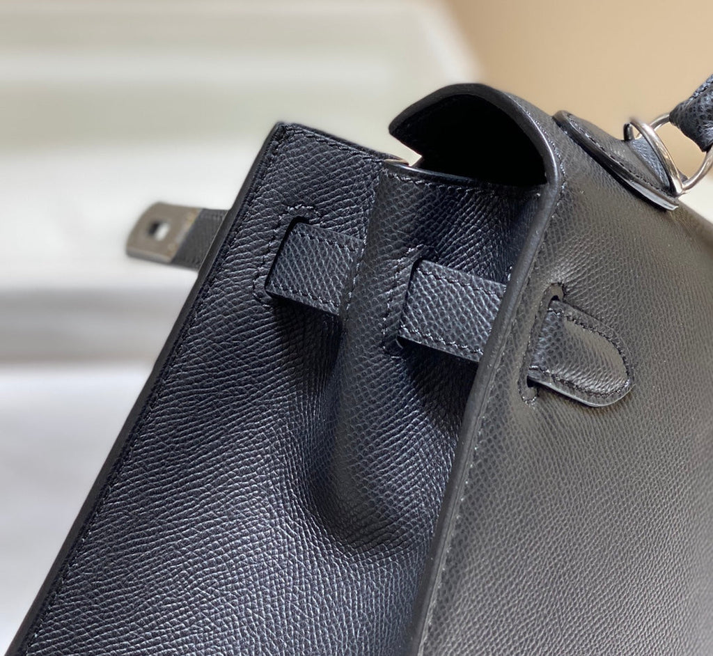 HERMES KELLY 28CM IN NOIR EPSOM CALFSKIN SILVER HARDWARE