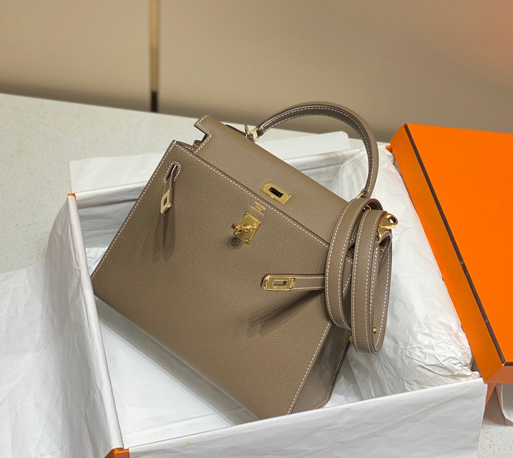 HERMES KELLY 25CM IN ETOUPE EPSOM CALFSKIN GOLD HARDWARE