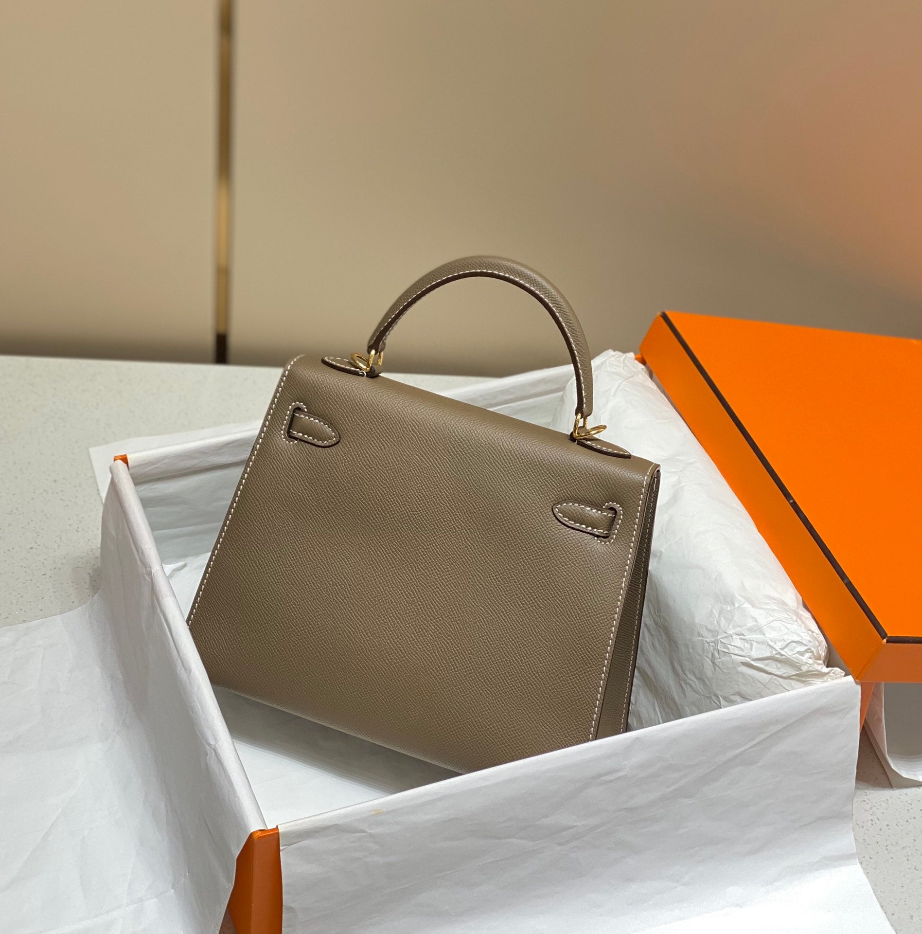 HERMES KELLY 25CM IN ETOUPE EPSOM CALFSKIN GOLD HARDWARE