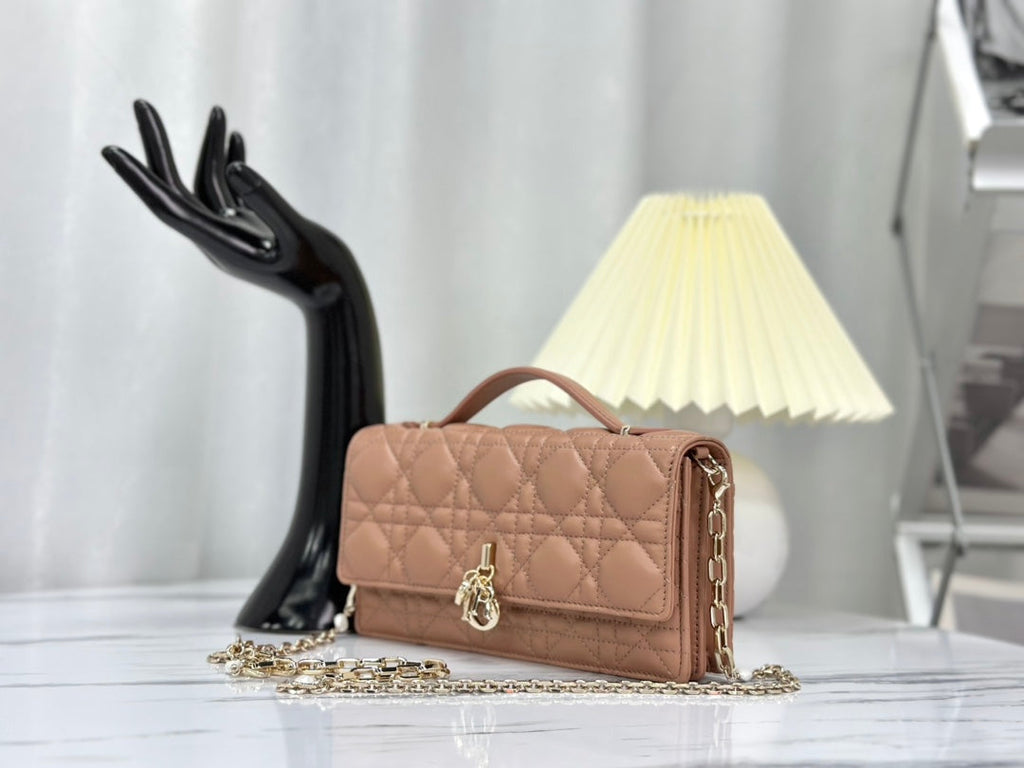 DIOR LADY CHAIN BAG 21 IN ALMOND BEIGE LAMBSKIN