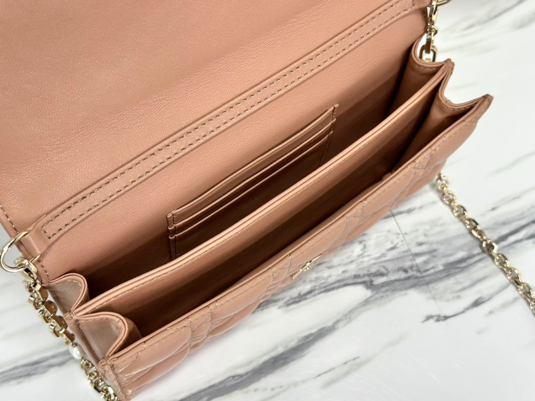 DIOR LADY CHAIN BAG 21 IN ALMOND BEIGE LAMBSKIN