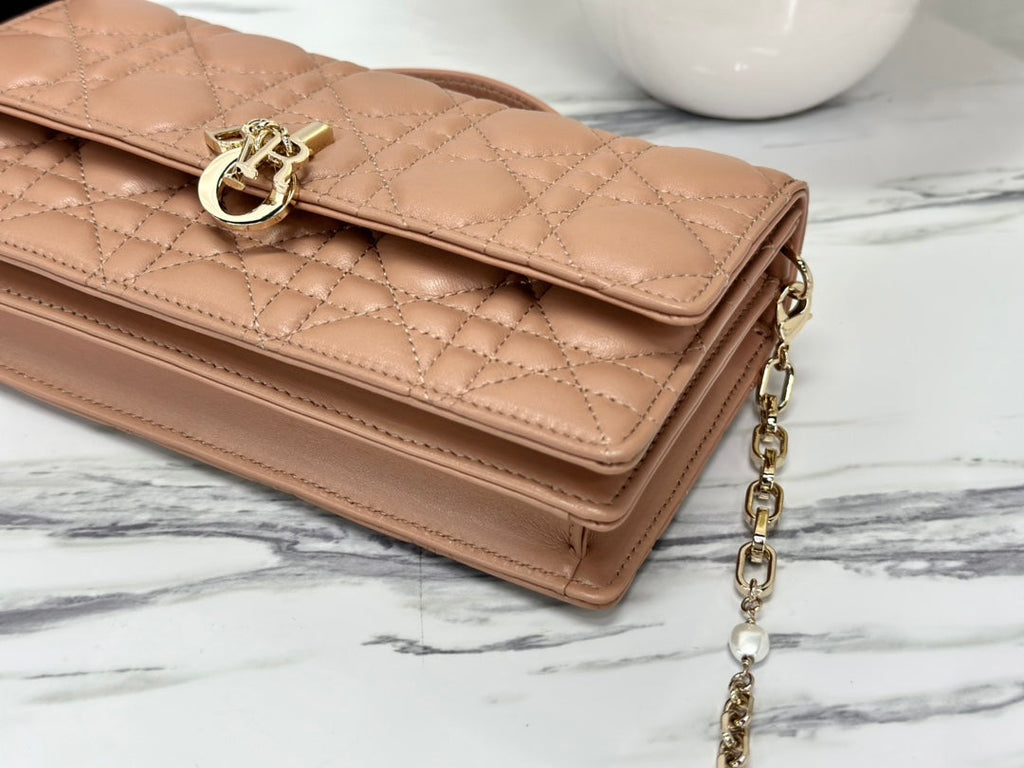 DIOR LADY CHAIN BAG 21 IN ALMOND BEIGE LAMBSKIN