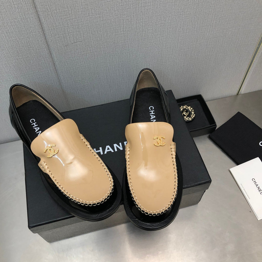 CHANEL Double C Beige Cream Loafers Sheepskin