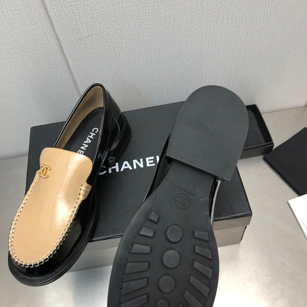 CHANEL Double C Beige Cream Loafers Sheepskin