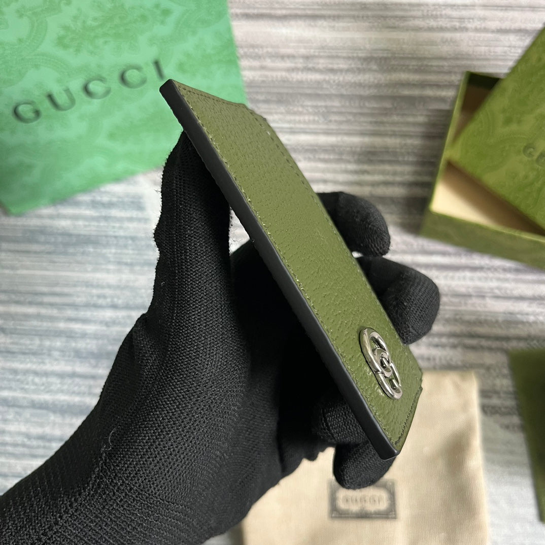 GUCCI MARMONT CARD HOLDER 11 IN ARMY GREEN LAMBSKIN
