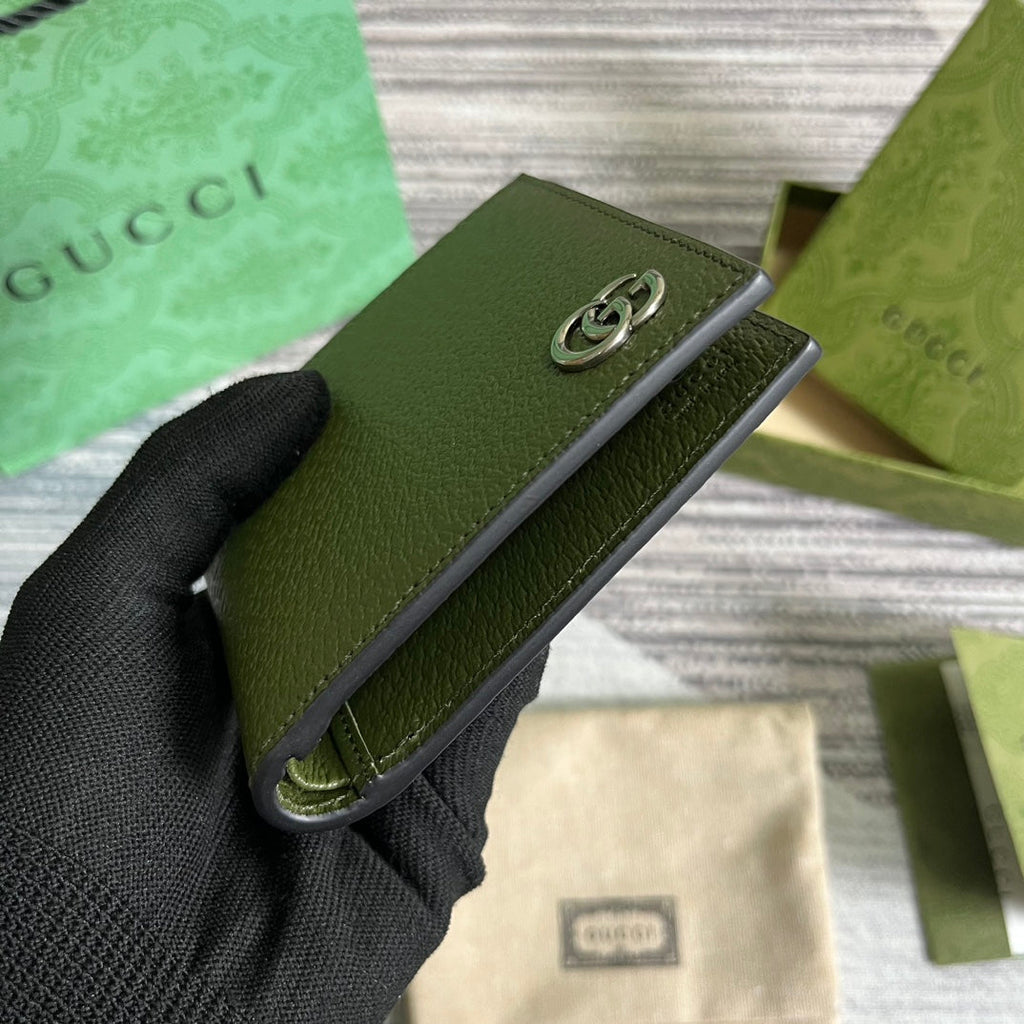 GUCCI MARMONT BIFOLD WALLET 11 IN ARMY GREEN LAMBSKIN
