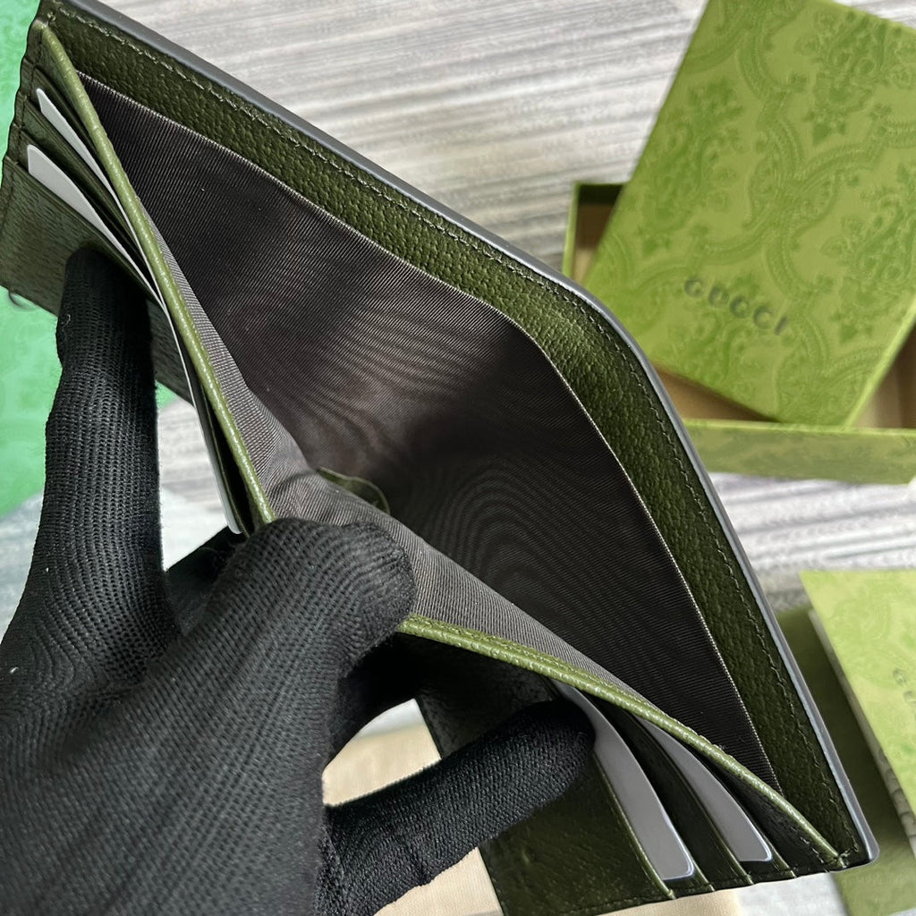 GUCCI MARMONT BIFOLD WALLET 11 IN ARMY GREEN LAMBSKIN