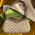 GUCCI OPHIDIA  SMALL 25 HANDBAG BEIGE AND EBONY SUPREME CANVAS