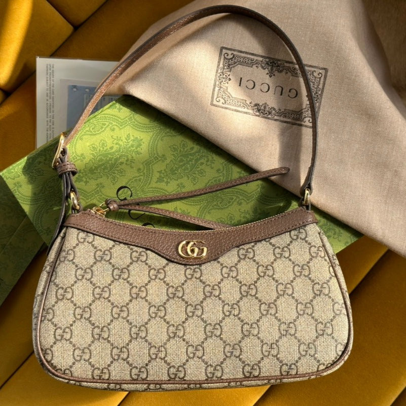 GUCCI OPHIDIA  SMALL 25 HANDBAG BEIGE AND EBONY PVC FABRIC