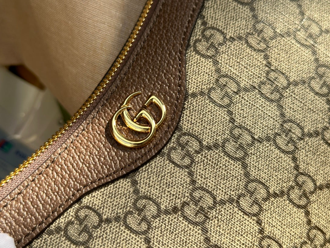 GUCCI OPHIDIA  SMALL 25 HANDBAG BEIGE AND EBONY PVC FABRIC