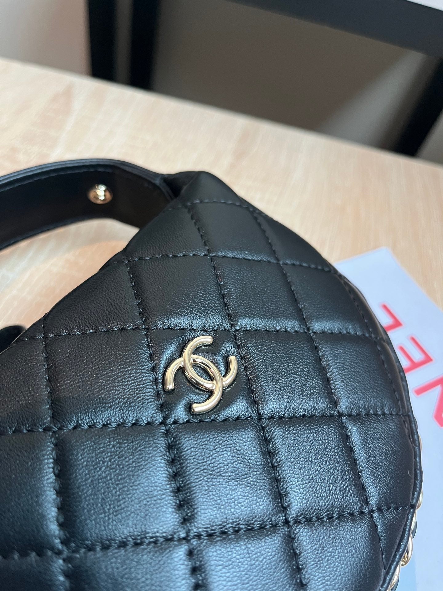 CHANEL MINI HOBO BAG 16 IN BLACK LAMBSKIN