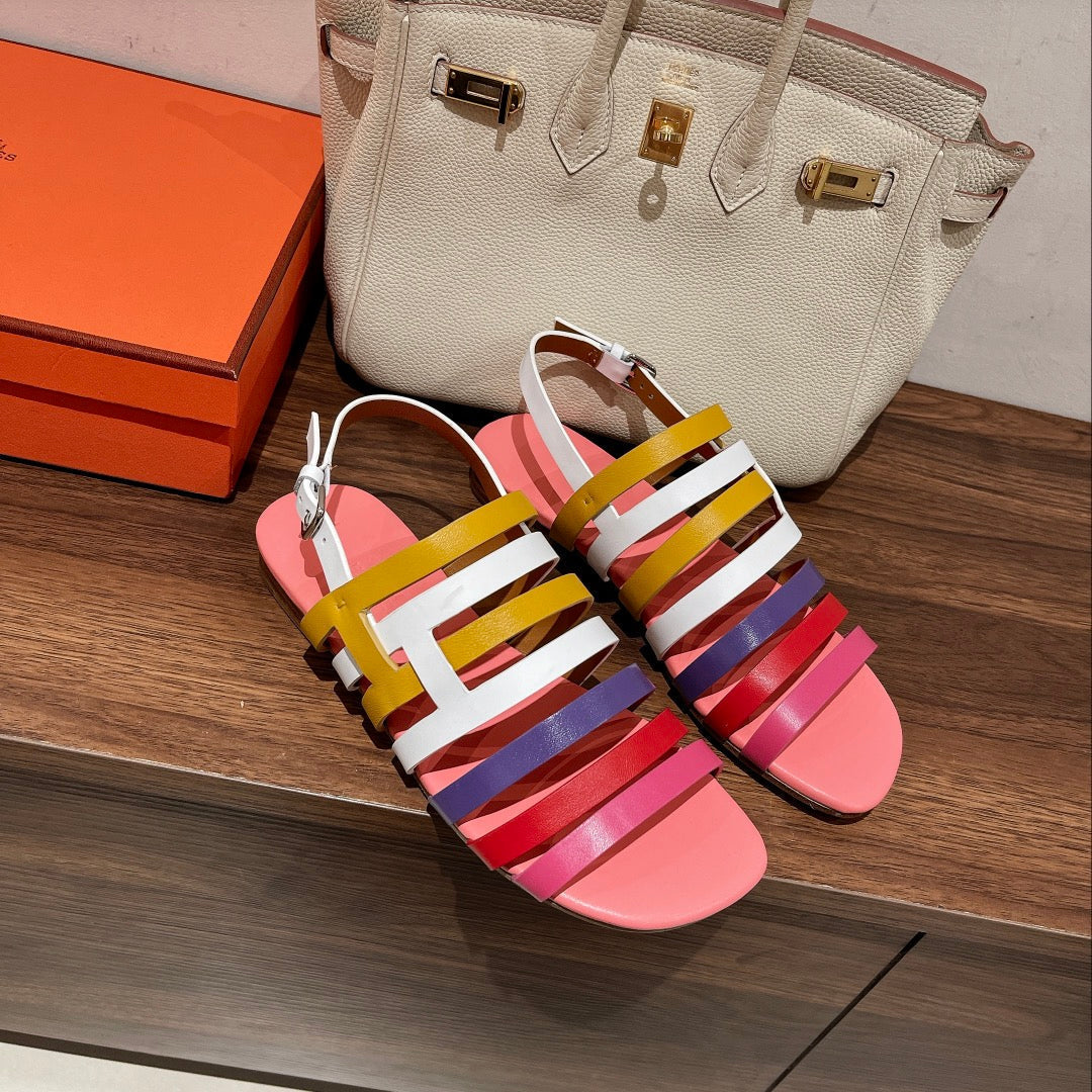 HERMES EPHESE SANDAL MULTI-COLOR CALFSKIN