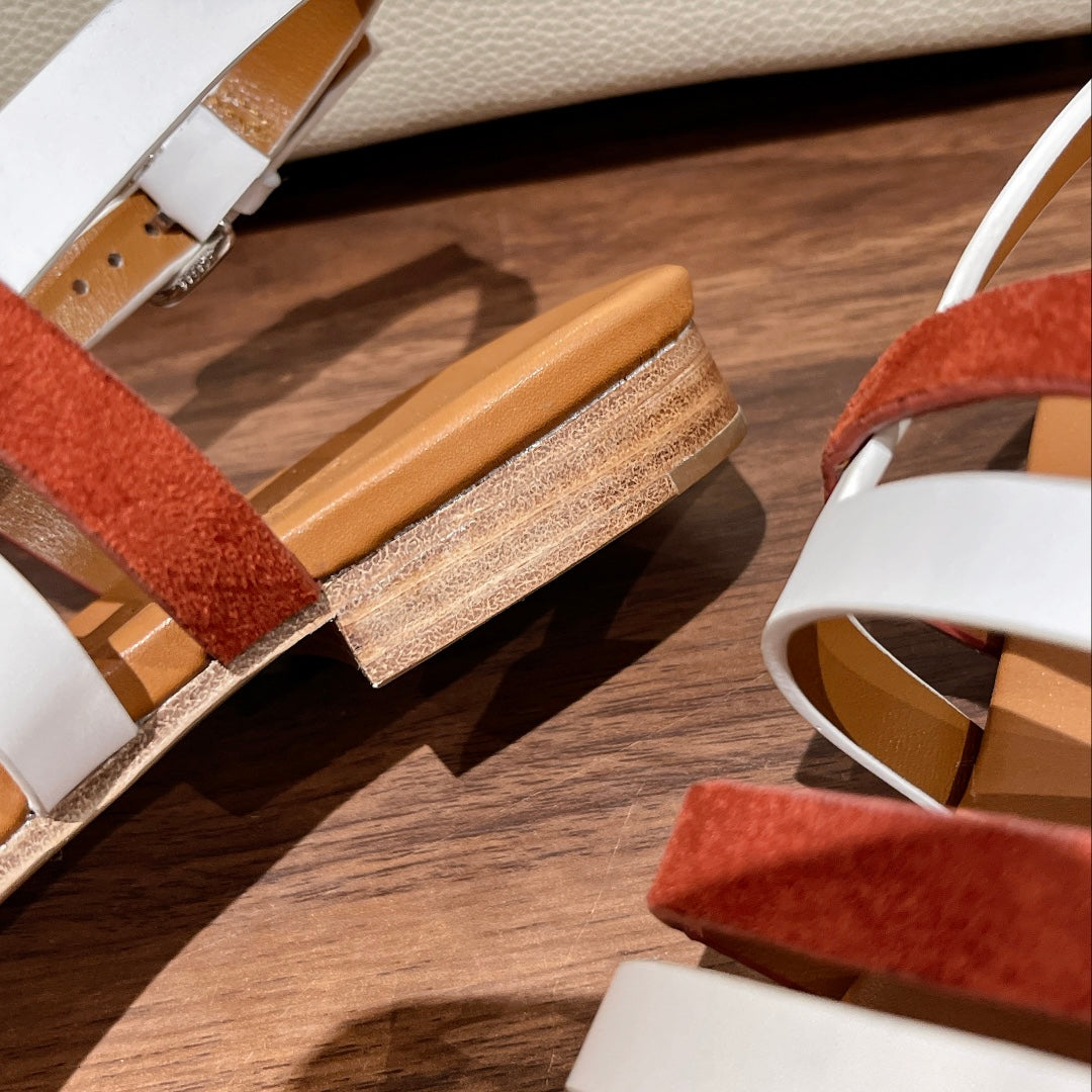 HERMES EPHESE SANDAL CARAMEL AND WHITE CALFSKIN