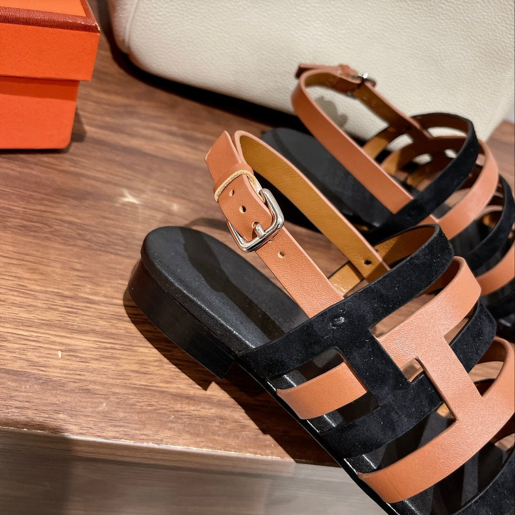 HERMES EPHESE SANDAL BLACK CALFSKIN