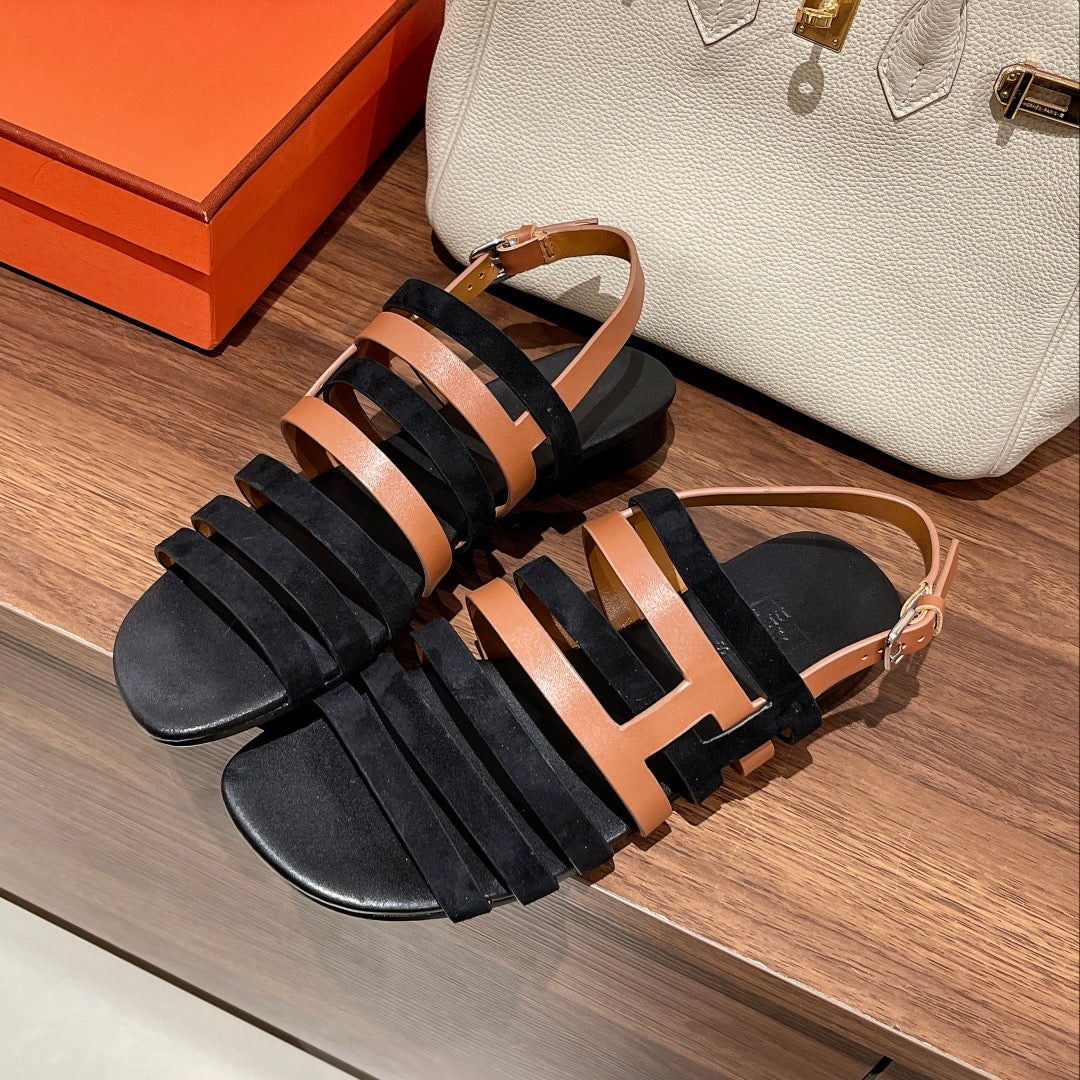 HERMES EPHESE SANDAL BLACK CALFSKIN
