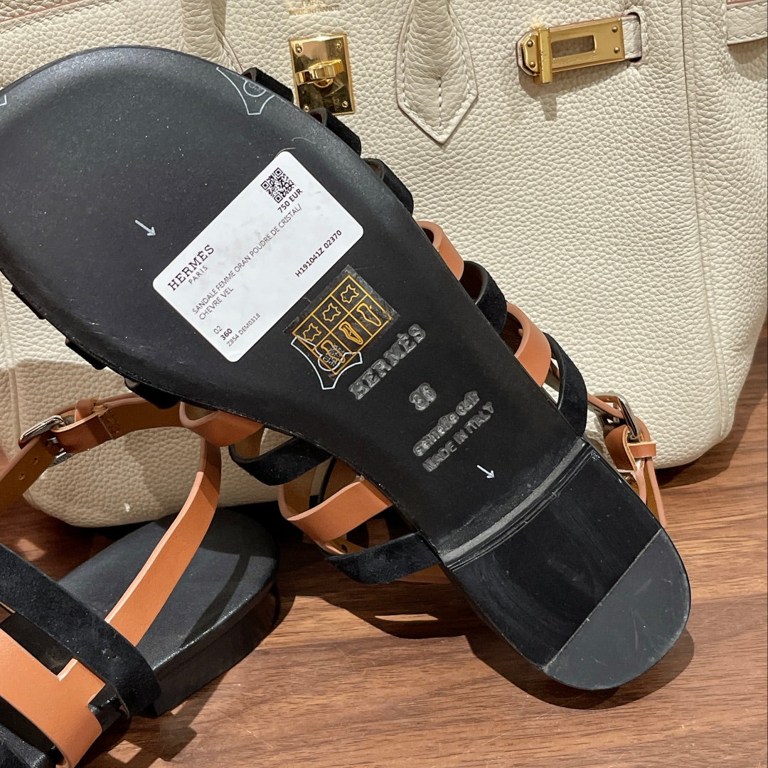 HERMES EPHESE SANDAL BLACK CALFSKIN