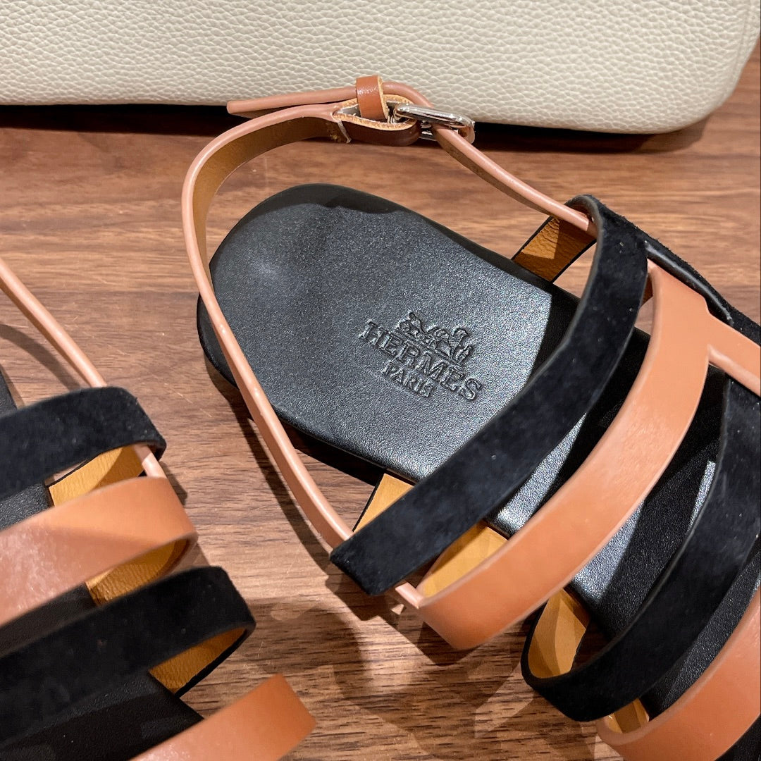 HERMES EPHESE SANDAL BLACK CALFSKIN