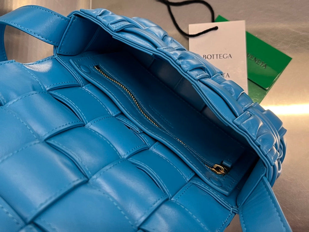 BOTTEGA VENETA MINI CASSETTE 19 IN SKY BLUE SOFT LAMBSKIN