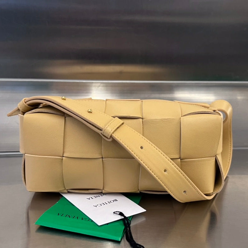 BOTTEGA VENETA BRICK CASSETTE 28 IN HARVEST GOLD CALFSKIN