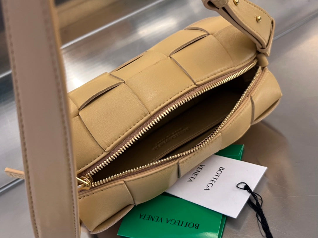 BOTTEGA VENETA BRICK CASSETTE 28 IN HARVEST GOLD CALFSKIN