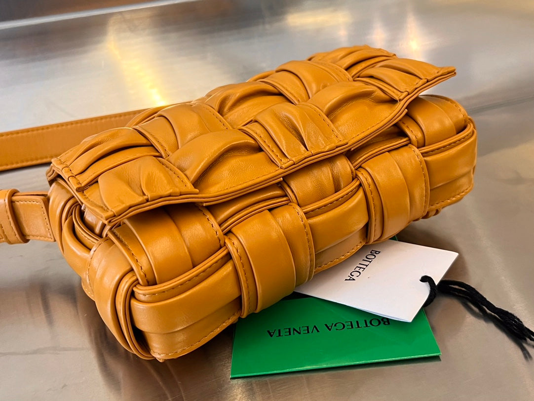 BOTTEGA VENETA MINI CASSETTE 19 IN SANDSTONE ORANGE SOFT LAMBSKIN