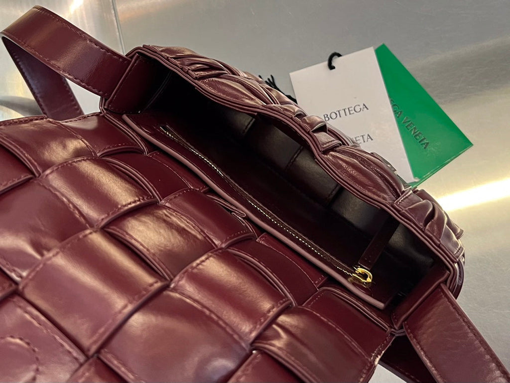 BOTTEGA VENETA MINI CASSETTE 19 IN WINE RED SOFT LAMBSKIN