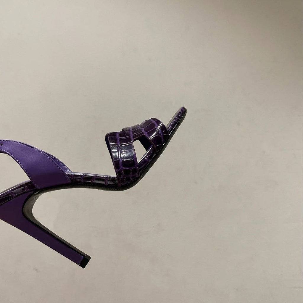 HERMES SLINGBACK ETERNITE 105 VIOLET LAMBSKIN AND CROCODILE LEATHER